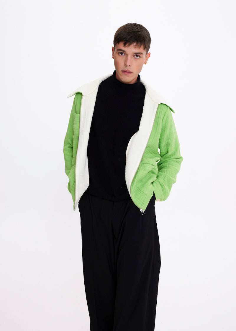 v-jacket-green-100-cotton-wide-collar-unisex-eco-friendly-bomber-jackets