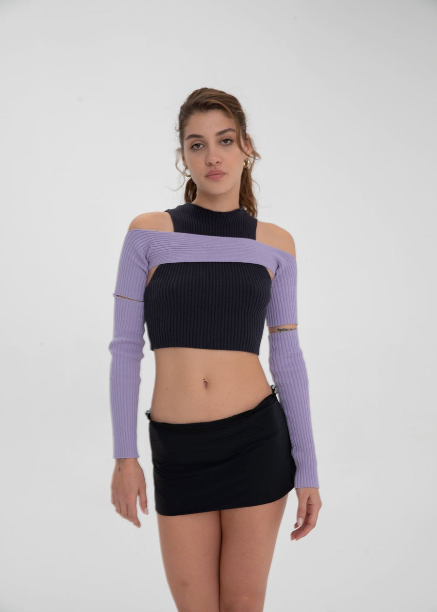 PUZZLE-TWO-PIECE-LILAC-black-detachable-sleeves-100-cotton-sustainable-eco-friendly-tops