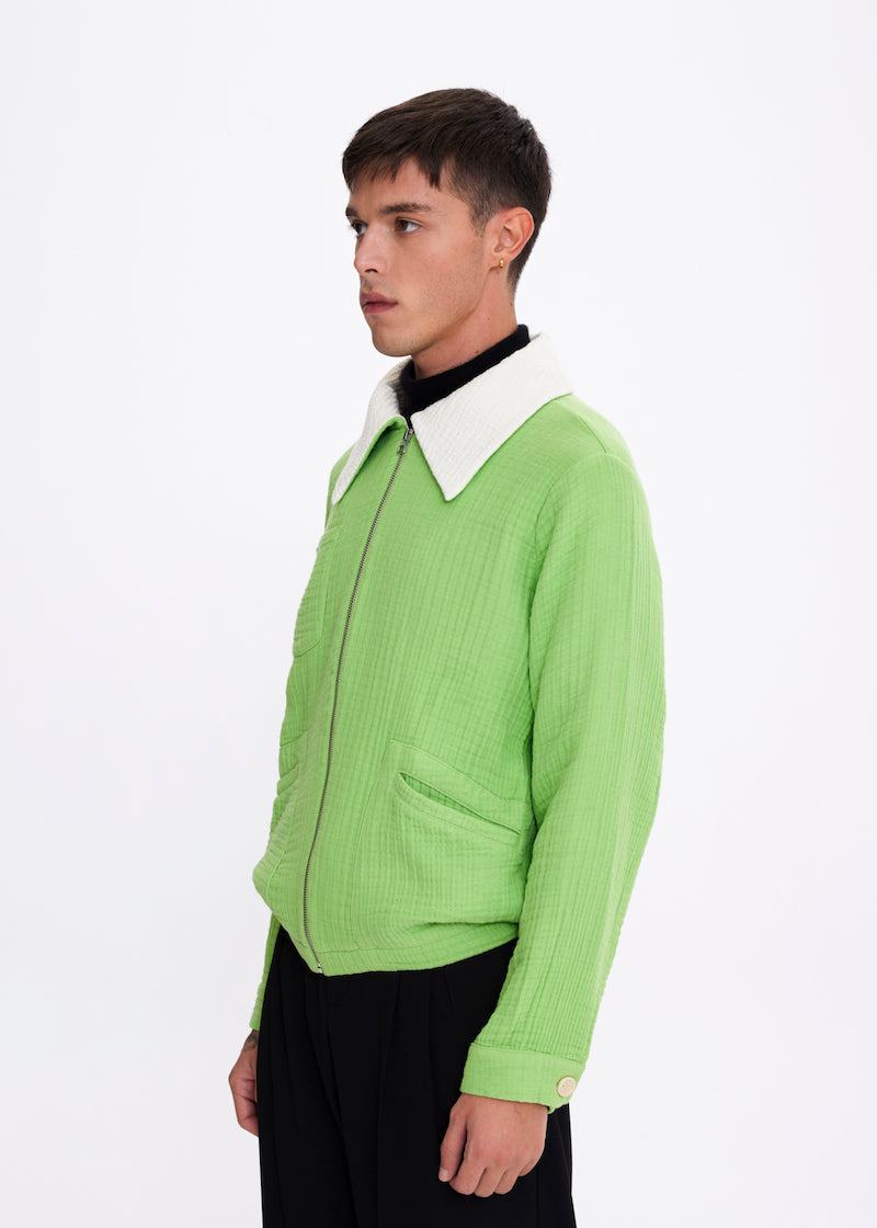 v-jacket-green-100-cotton-wide-collar-unisex-sustainable-bomber-jackets