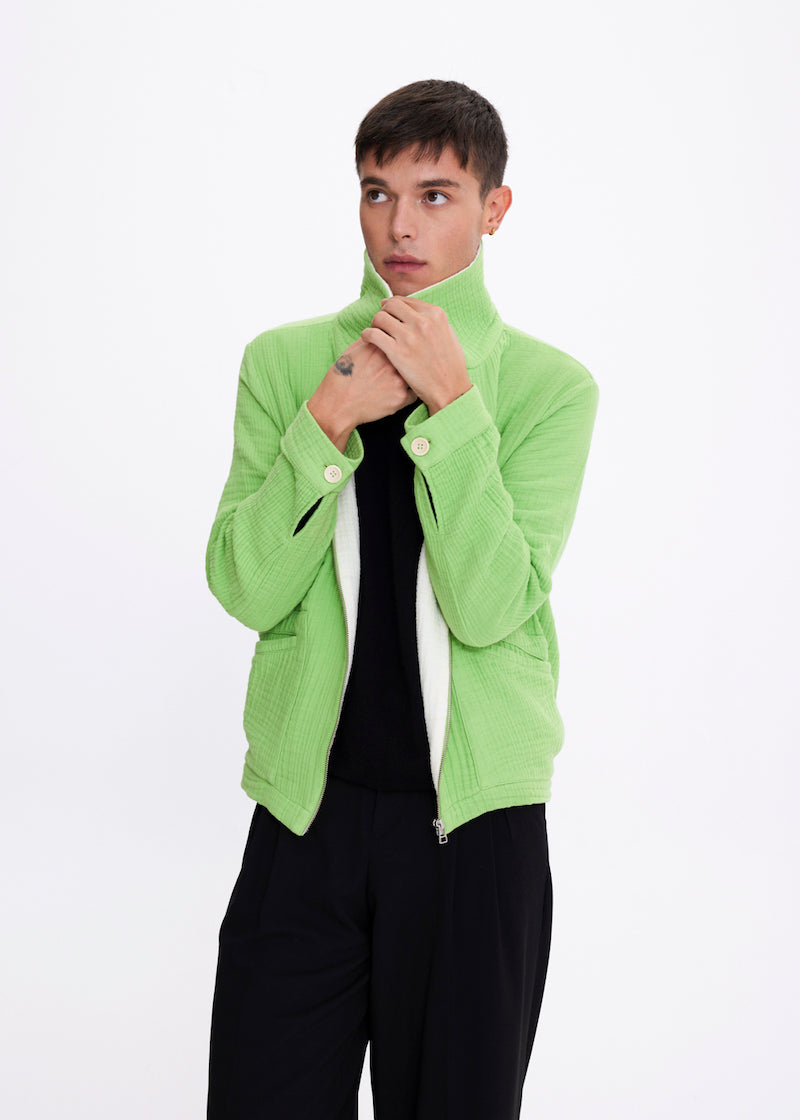 v-jacket-green-100-cotton-wide-collar-unisex-sustainable-ecofriendly-bomber-jacket