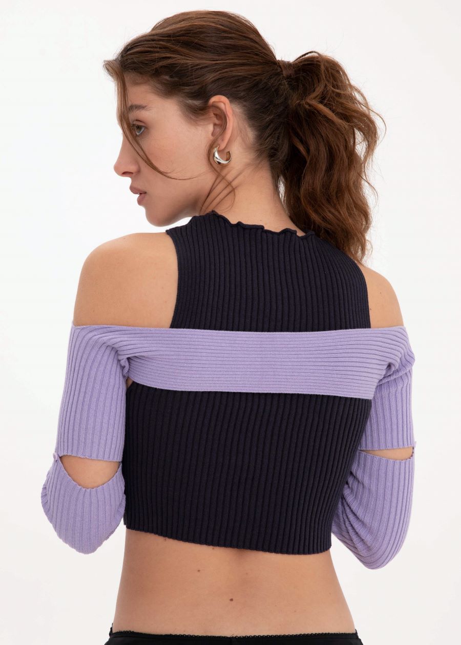 PUZZLE-TWO-PIECE-LILAC-black-detachable-sleeves-100-cotton-sustainable-eco-friendly-top